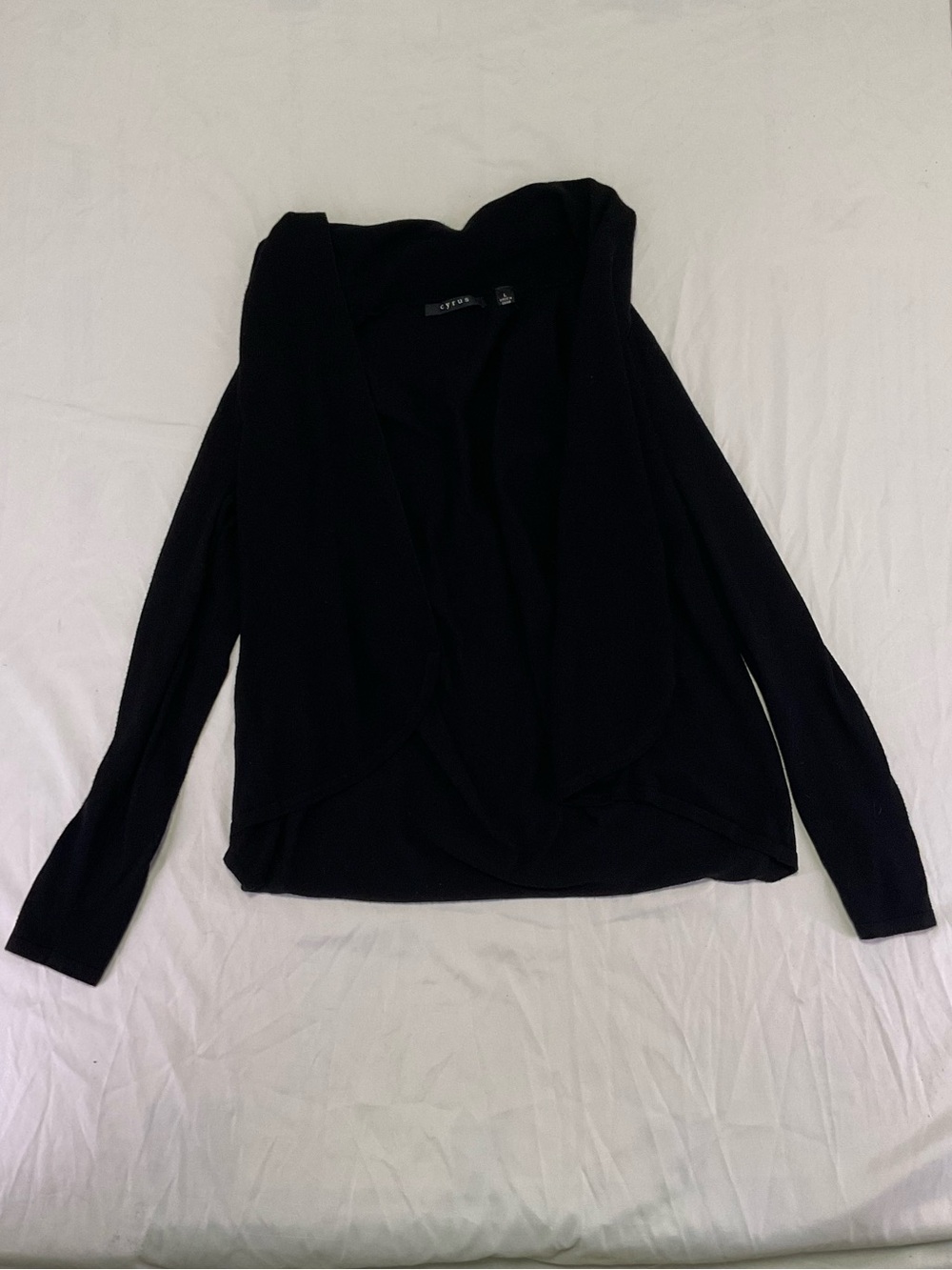 Cyrus Black Open-Front Draped Cardigan